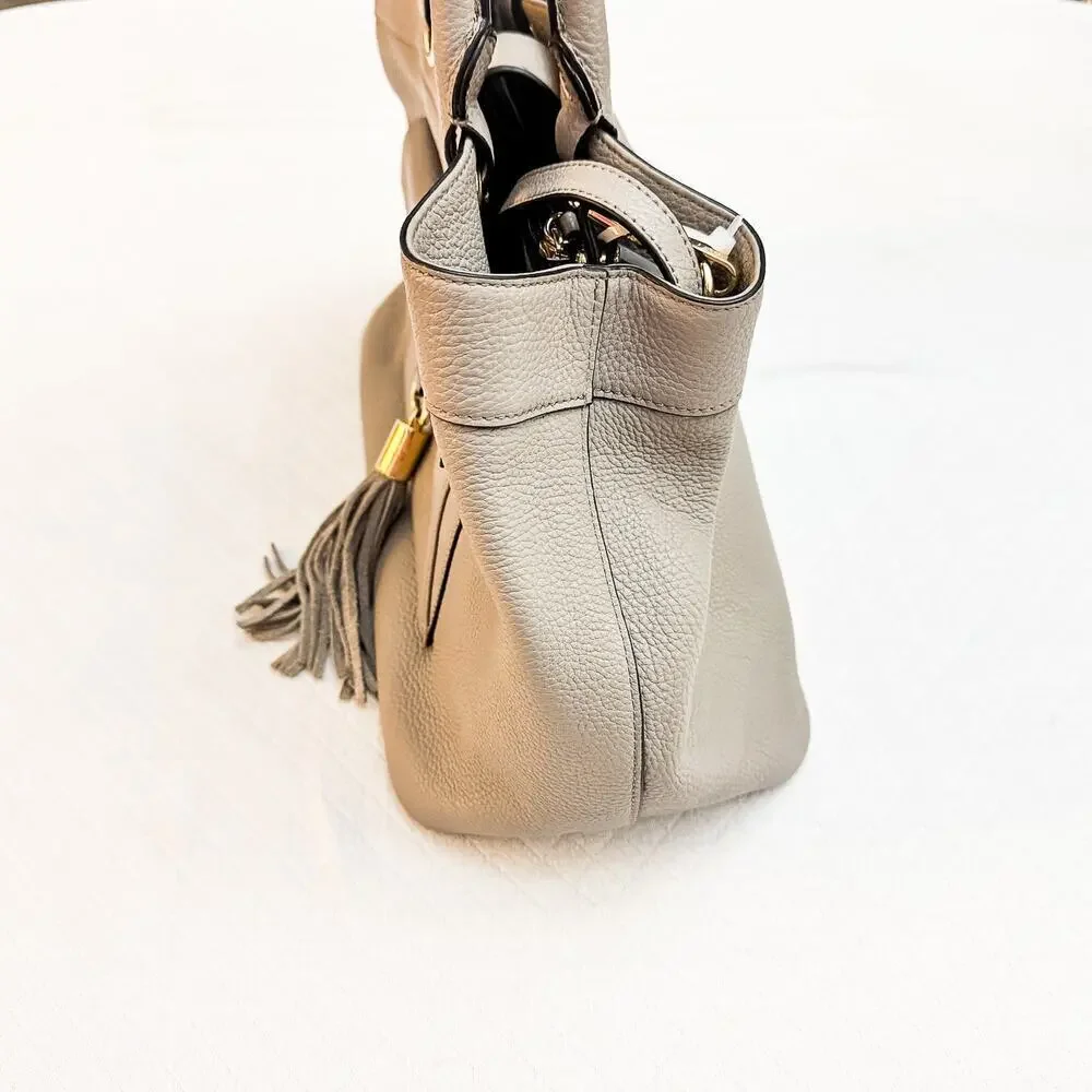 Milly Gray Crossbody Leather Tote Handbag Gray Tassel Front Pocket Details